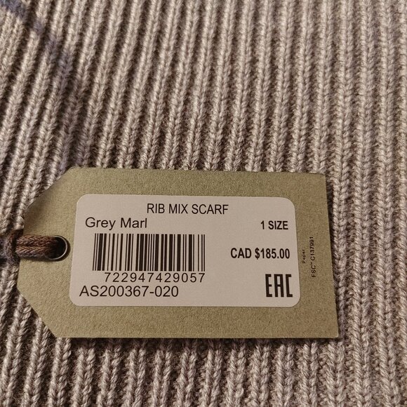 NWT All Saints 100% Merino Wool Gray Marl Rib Knit Scarf - Picture 8 of 8